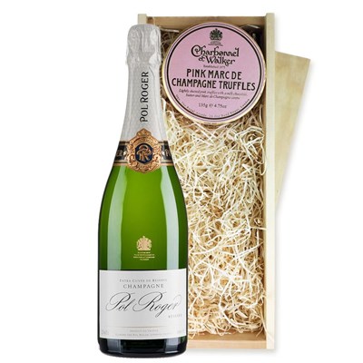 Pol Roger Brut Reserve Champagne 75cl And Pink Marc de Charbonnel Chocolates Box